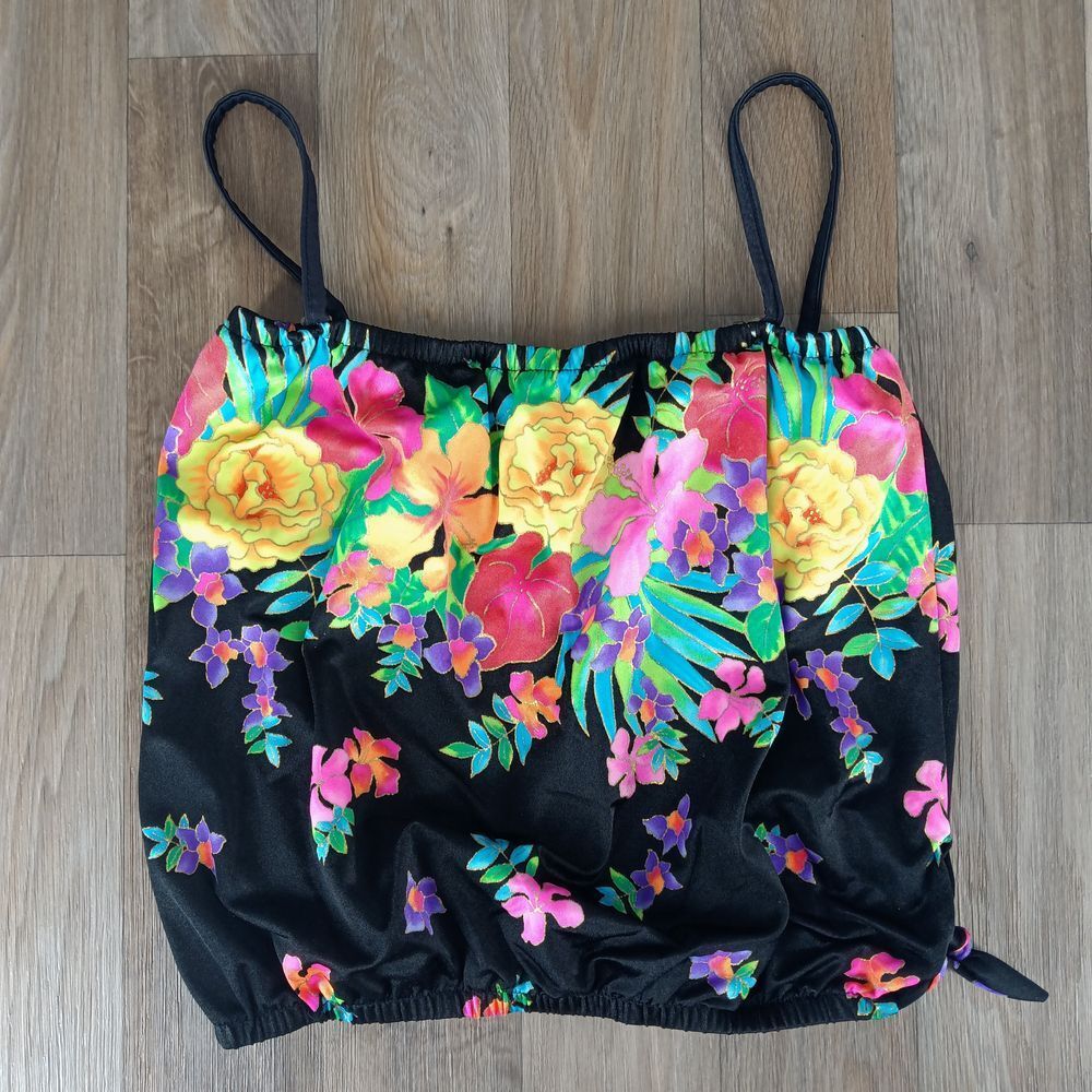 Gabar Vintage Women's 12 Made in USA Floral Print Tankini Swim Top Vibrant Multi